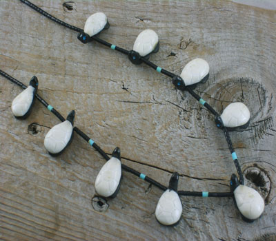 Turtle Necklace Jet & Alabaster Southwest Carved